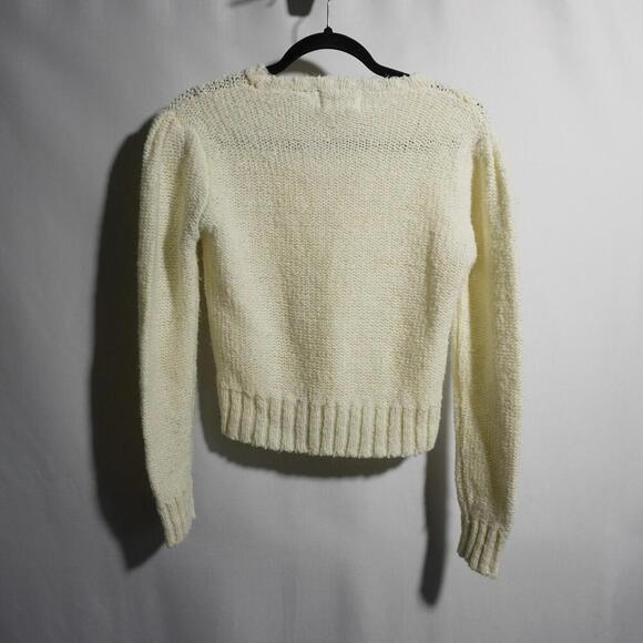 Vintage Cottage Crochet Knit Sweater Cream Pink Flowers‎ Gma Prairie Fairy Sz S - Picture 3 of 4